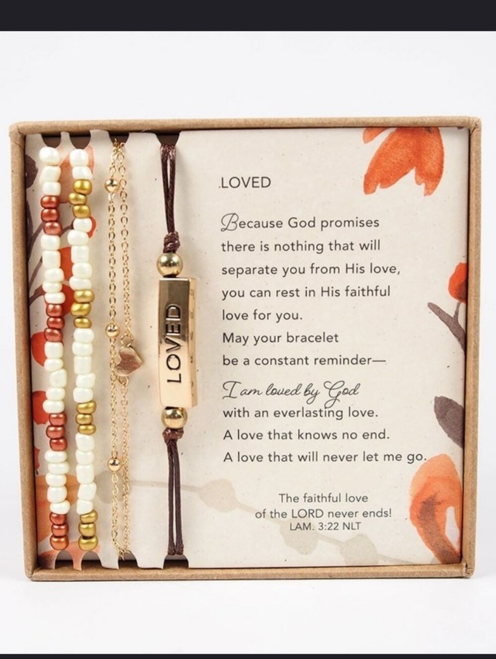 Hallmark Dayspring Loved Beaded Bracelet Set - Gold & Cream New